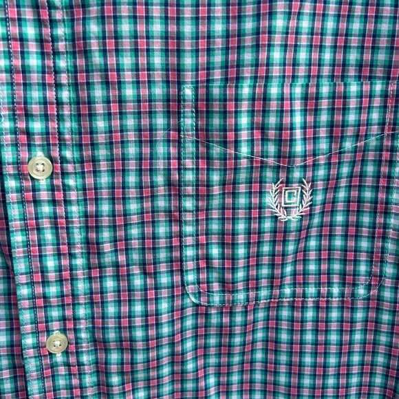 Chaps Easy Care Men’s Short Sleeve Button Down XL Pink Green Shirt C9 - Picture 5 of 5